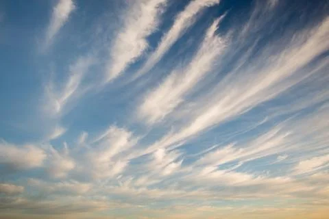 Blue sky background with cirrus clouds, clouds pattern Stock Photos