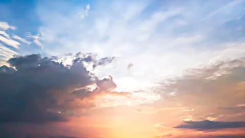 Blue sky background with clouds. Environment of the day in the morning. Stock Photos