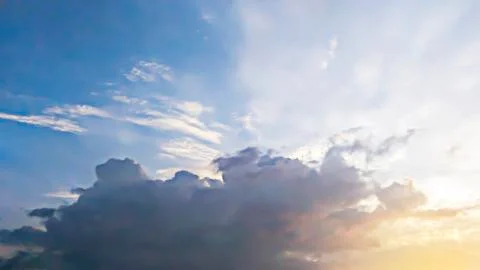 Blue sky background with clouds. Environment of the day in the morning. Stock Photos