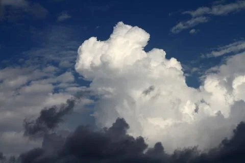 Blue sky background with clouds view. Nature photo. Stock Photos