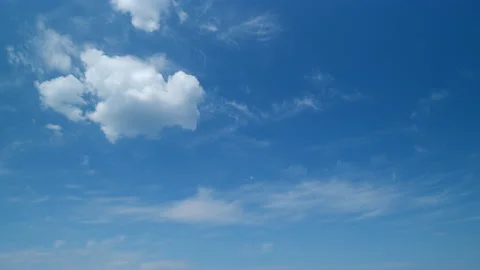 Blue sky background with tiny cirrus fluffy clouds. Concepts of weather forecast Video stock 215917023