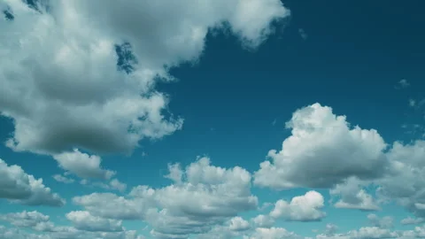 Blue Sky Background With Tiny Clouds. White Clouds In Blue Clean Bright Sky 스톡 동영상 265207606