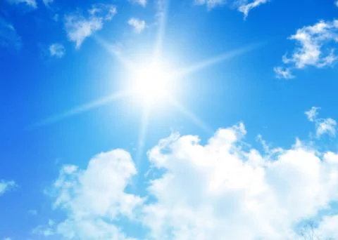 Blue sky background with tiny clouds Stock-Fotos