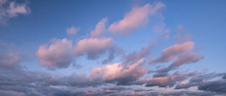 Blue sky background with tiny clouds. panorama 스톡 사진