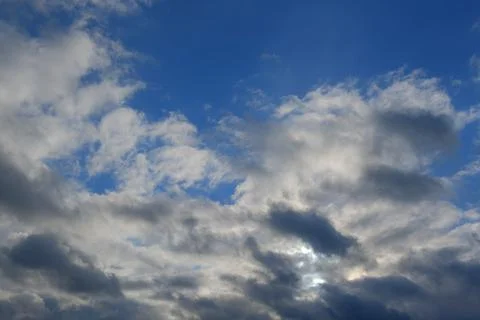 Blue sky background with tiny clouds in the afternoon Stock Photos