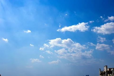 Blue sky background with tiny clouds. Summer blue sky cloud, beautiful clear Stock Photos