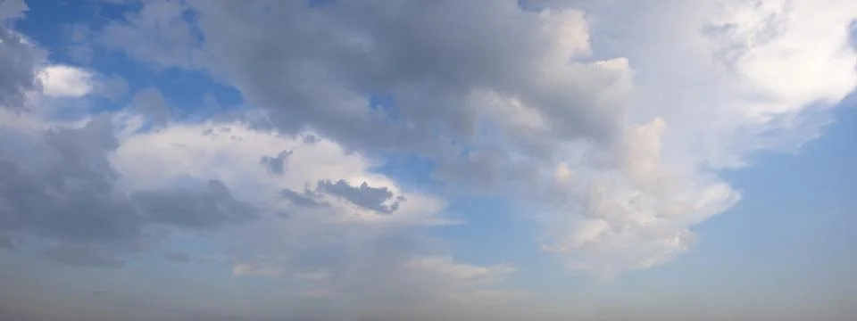 Blue sky background with tiny clouds panorama Stock Photos