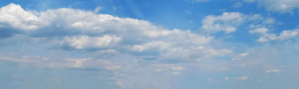 Blue sky background with tiny clouds. panorama Stock Photos