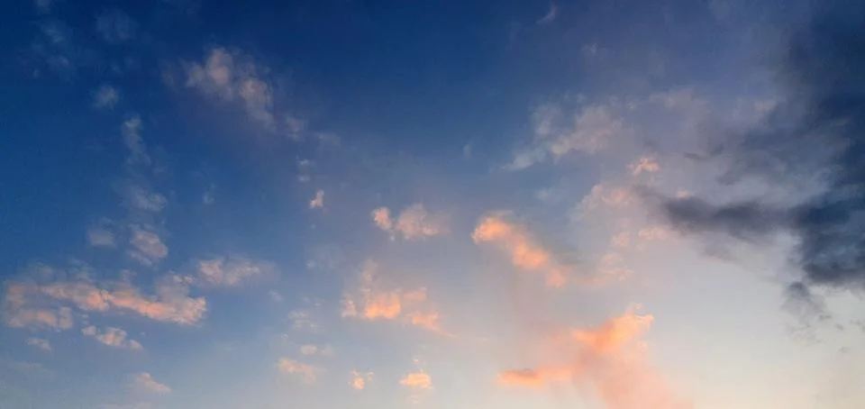 Blue sky background with tiny clouds.Nature background. Stock Photos