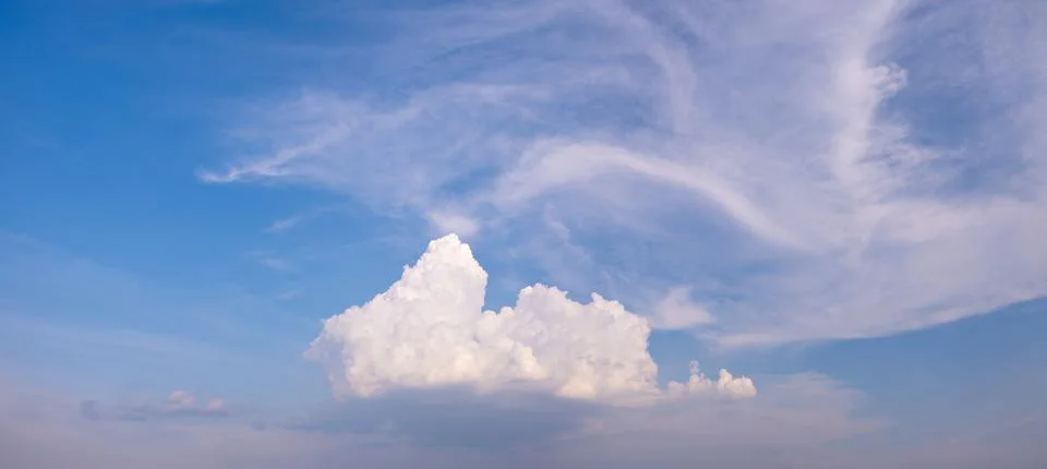 Blue sky background with tiny white clouds panorama Stock Photos