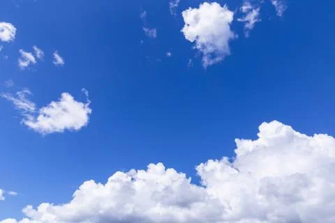 Blue sky background with white clouds, rain clouds on sunny or spring day 스톡 사진