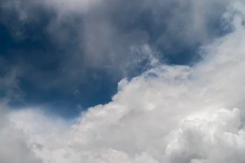 Blue sky background with white clouds closeup Foto stock