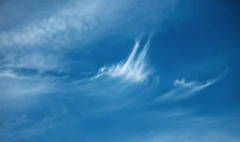 Blue sky background with white clouds. Natural composition of nature. Stock Photos