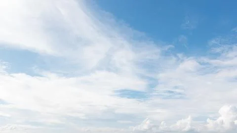 Blue sky background with white clouds cumulus floating soft focus. Stock Photos