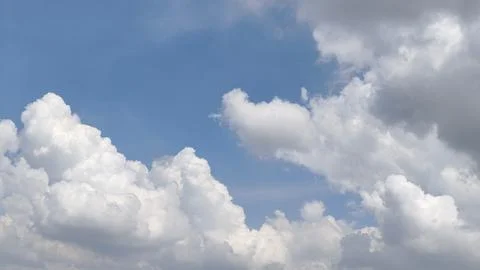 Blue sky background with white clouds during day . panorama . Stock Photos