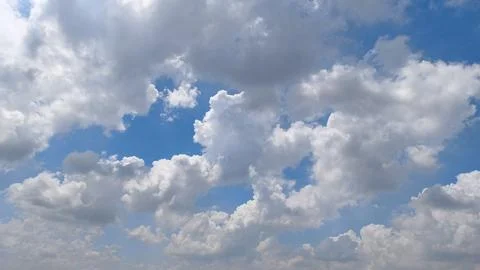 Blue sky background with white clouds during day . panorama . Stock Photos