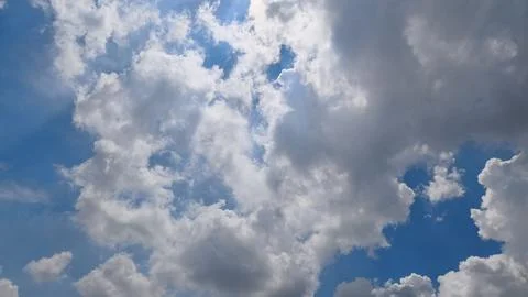 Blue sky background with white clouds during day . panorama . Stock Photos