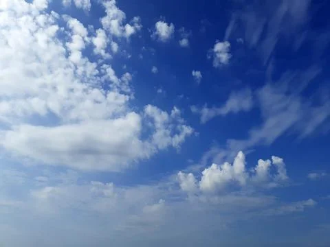 Blue sky with a beautiful pattern of cumulus clouds. Sunny but cloudy day. Stock Photos