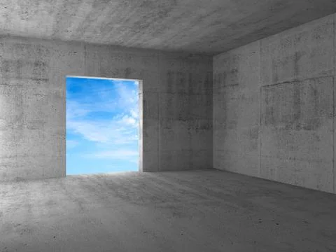 Blue sky behind an empty doorway in a corner Stock Illustration