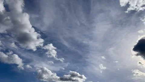 Blue sky big white clouds. Puffy fluffy clouds. Cumulus cloud cloudscape Stock Footage 272623472