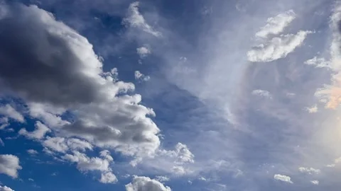 Blue sky big white clouds. Puffy fluffy clouds. Cumulus cloud cloudscape Stock Footage 273012915