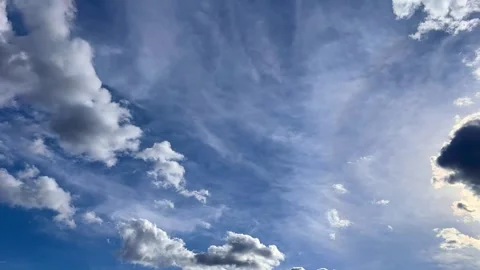 Blue sky big white clouds. Puffy fluffy clouds. Cumulus cloud cloudscape Stock Footage 274788628