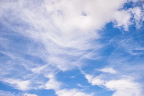 Blue sky with big white clouds. Background for the sky replacement tool Stock Photos
