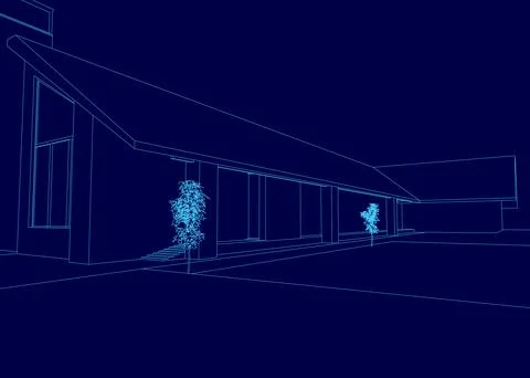 Blue sky with a building in the background. The building contour Ilustración de archivo