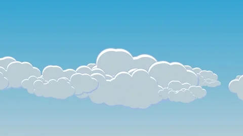 Blue Sky With Cartoon Fluffy Clouds Flowing Animation Seamless Looping Video Stock Footage 292240564