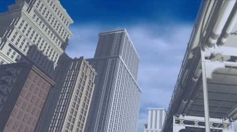 Blue Sky City Background HD Stock Footage 10870912