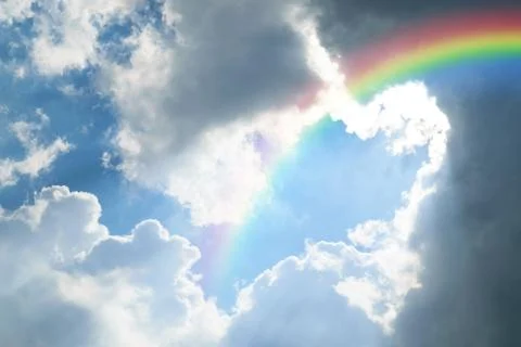 Blue sky cloud with rainbow Stock Photos