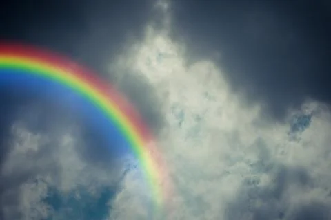 Blue sky cloud with rainbow , process in vintage style Stock Photos