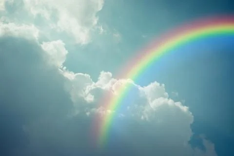 Blue sky cloud with rainbow , process in vintage style Foto stock