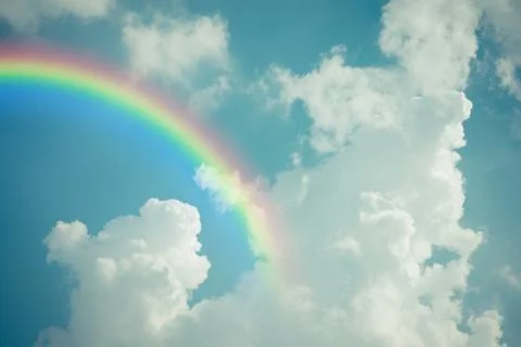 Blue sky cloud with rainbow , process in vintage style Stock Photos