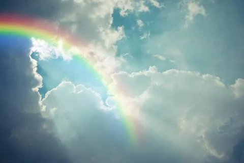 Blue sky cloud with rainbow , process in vintage style Foto stock