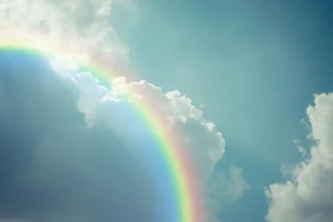 Blue sky cloud with rainbow , process in vintage style Stock Photos