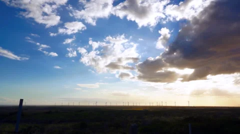 Blue Sky Cloud Sunset Windmills Time Lapse Dolly Stock Footage 33756077