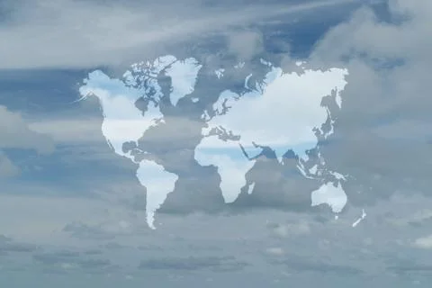 Blue sky cloud with world map Foto stock