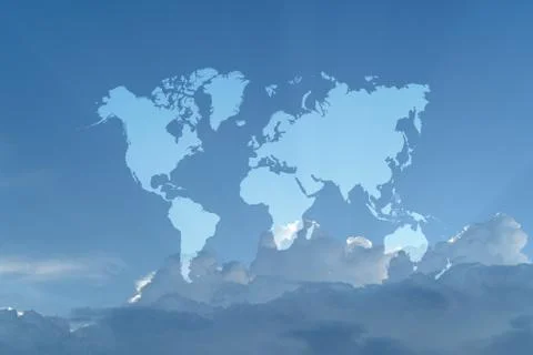 Blue sky cloud with world map Foto stock