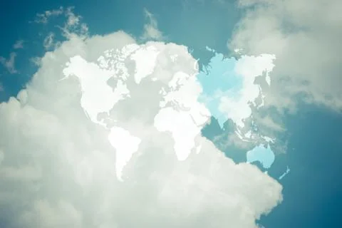 Blue sky cloud with world map , process in vintage style Foto stock