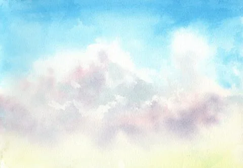 Blue sky with clouds. Abstract blue background. Watercolor illustration Stock-Illustration