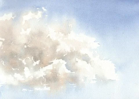 Blue sky with clouds. Abstract blue background. Watercolor illustration Stock Illustration