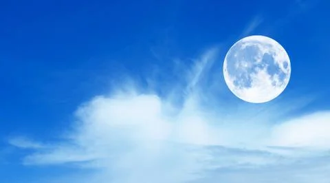 Blue sky with clouds and moon Stock Photos