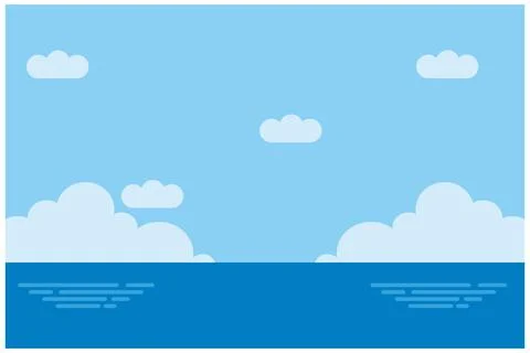 Blue sky with clouds and sea. Vector illustration for your design. Stock Illustration