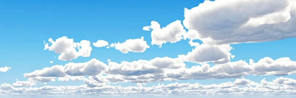 Blue sky with clouds and sun. 3d render illustration Stock Illustration