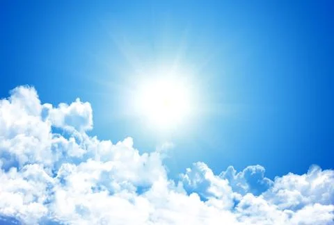Blue sky with clouds and sun Stock Photos