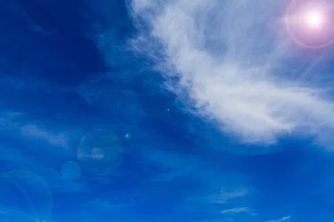 Blue sky with clouds and sun. Stock Photos