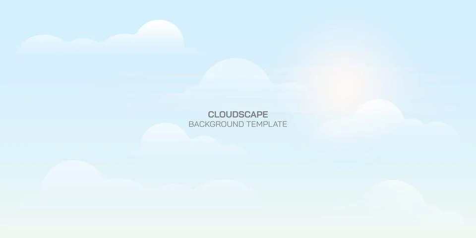 Blue sky with clouds and sunlight. Flat design background with shining sun .. Stock Illustration