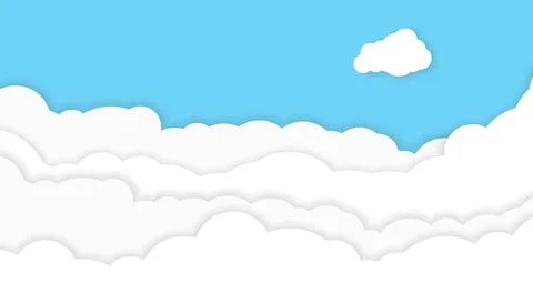 Blue sky with clouds background with copy space, paper cut style イラスト素材