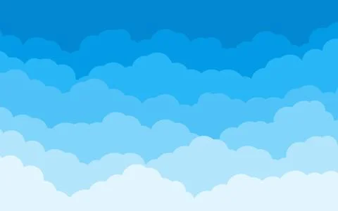 Blue sky clouds flat cartoon background vector Stock Illustration